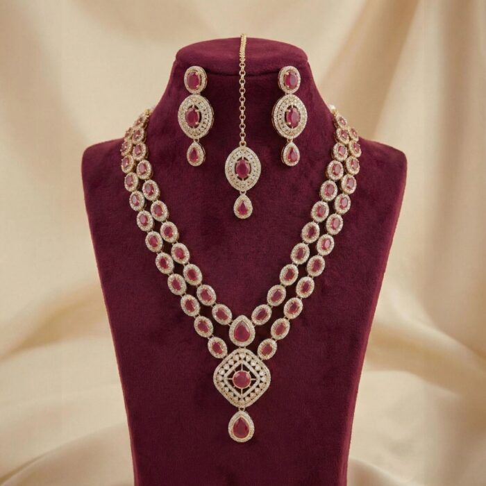 Traditional Indian Necklace Set – Gold & Ruby | Ethnic Indian jewellery - Image 2