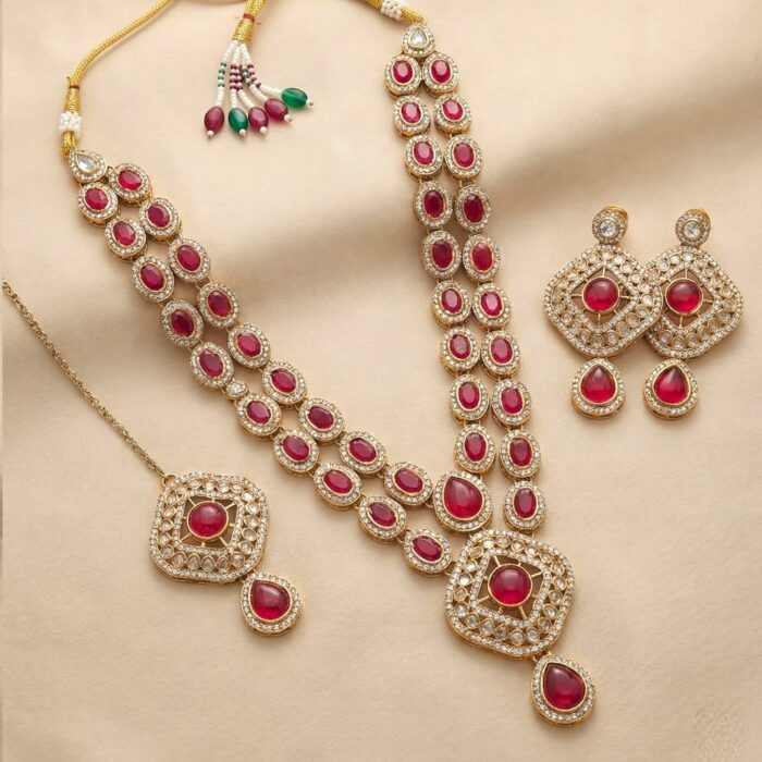 Traditional Indian Necklace Set – Gold & Ruby | Ethnic Indian jewellery - Image 3