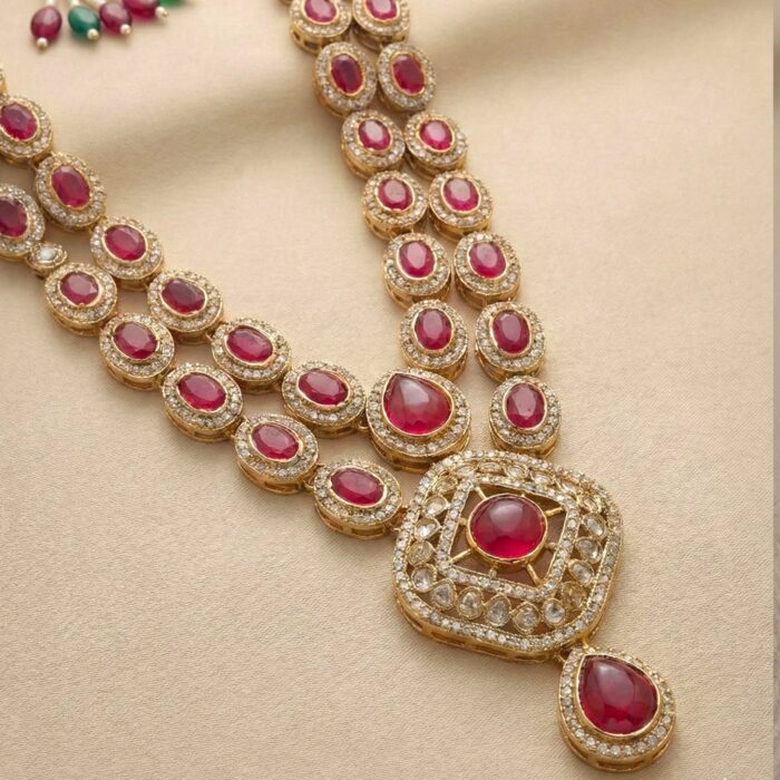 Traditional Indian Necklace Set – Gold & Ruby | Ethnic Indian jewellery - Image 4