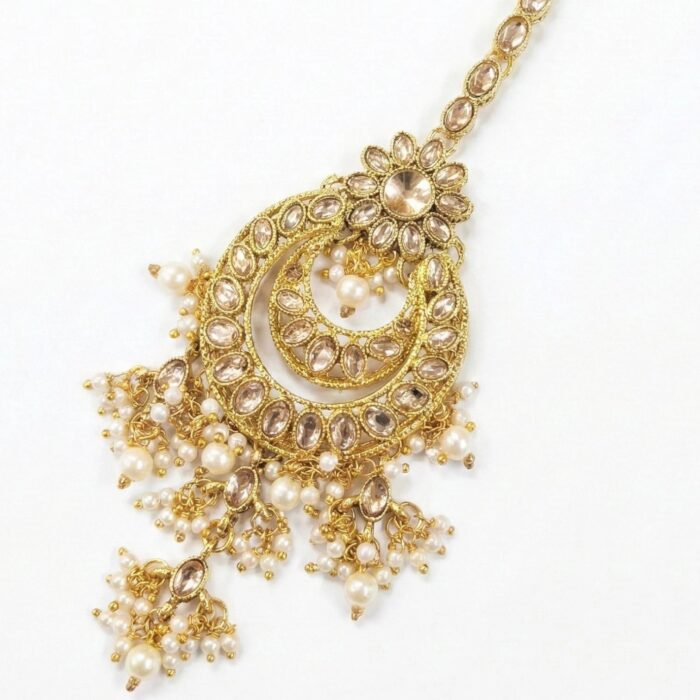 Maang Tikka - White | Kundan Stone Work - Image 4