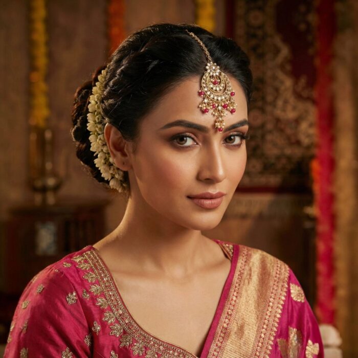 Maang Tikka - Ruby | Kundan Stone Work - Image 2