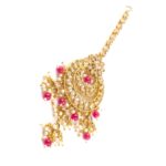 Maang Tikka - Ruby | Kundan Stone Work - Image 4