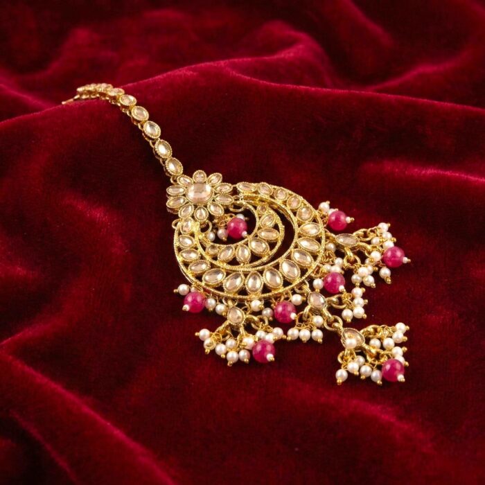 Maang Tikka - Ruby | Kundan Stone Work - Image 3