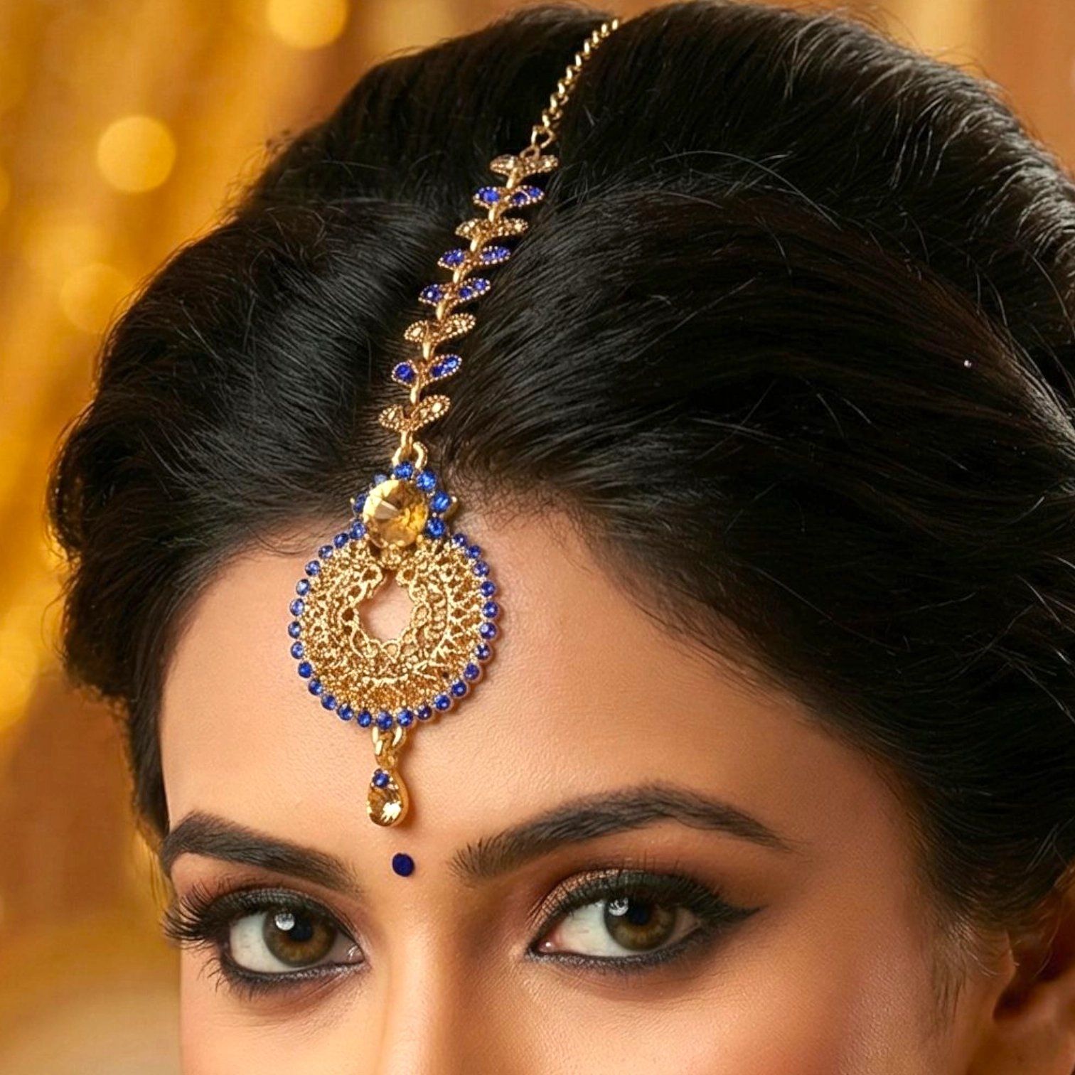 1770489480367 (1).webp Maang Tikka - Blue | AD Stone Work - Image 1