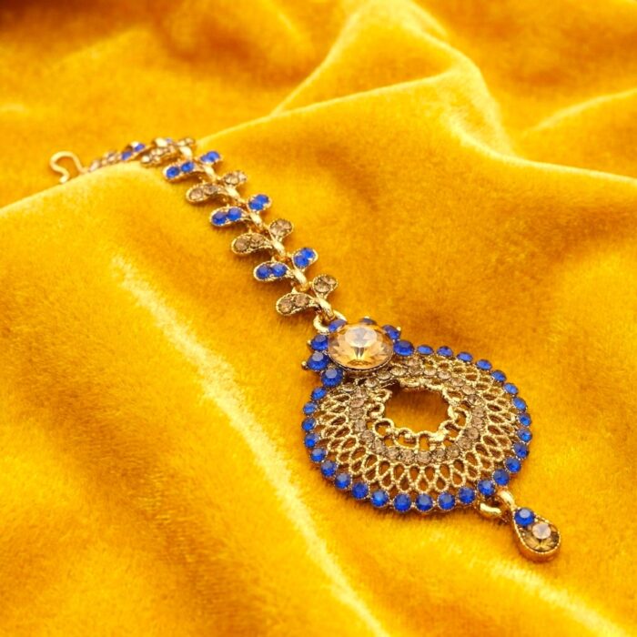 Maang Tikka - Blue | AD Stone Work - Image 3