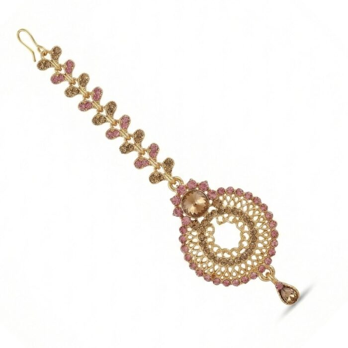 Maang Tikka - Pink | AD Stone Work - Image 4