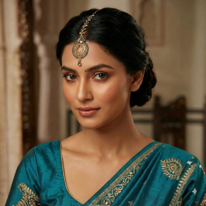 Maang Tikka - Turquoise | AD Stone Work - Image 2