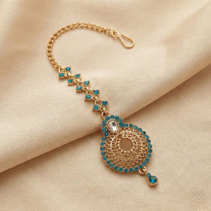 Maang Tikka - Turquoise | AD Stone Work - Image 3