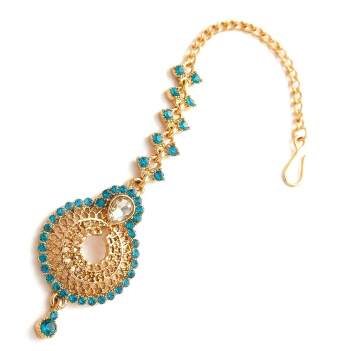 Maang Tikka - Turquoise | AD Stone Work - Image 4