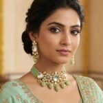 Pastel Green Kundan Choker Necklace with Matching Earrings