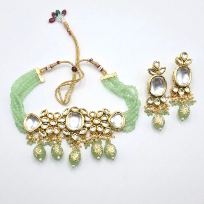 Festive Pastel Jewelry – Kundan Choker and Earrings Close-up | Indian Jewelry set