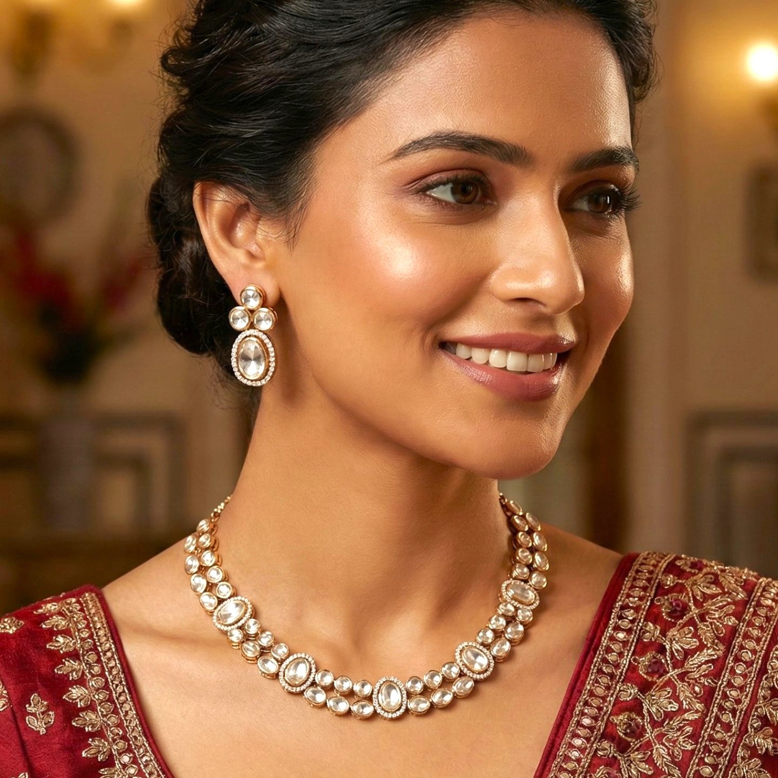 1770513249611.webp Swarnika Aira Necklace Set | 24k Gold Plated Jadau (जडाउ) Kundan & AD Stone - Image 1