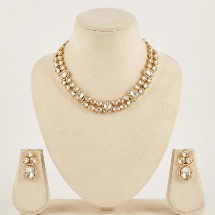 Swarnika Aira Necklace Set | 24k Gold Plated Jadau (जडाउ) Kundan & AD Stone - Image 5