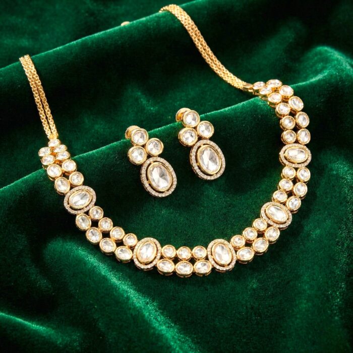 Swarnika Aira Necklace Set | 24k Gold Plated Jadau (जडाउ) Kundan & AD Stone - Image 2