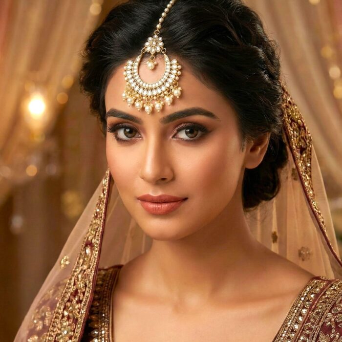 Kundan Stone Work - Maang Tikka - Chand - White - Image 2