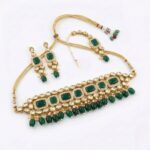 Swarnika Emerald Dew - Green | Kundan Choker Necklace Set - Image 2