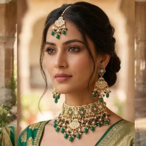 Rajwada Kundan choker necklace set with earrings and tikka