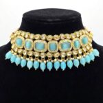 Swarnika Emerald Dew - Turquoise | Kundan Choker Necklace Set - Image 2
