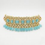 Swarnika Emerald Dew - Turquoise | Kundan Choker Necklace Set - Image 6
