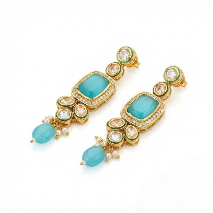 Swarnika Emerald Dew - Turquoise | Kundan Choker Necklace Set - Image 4