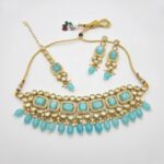 Swarnika Emerald Dew - Turquoise | Kundan Choker Necklace Set - Image 5