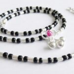 Silver anklets with black beads | Nazaria payal