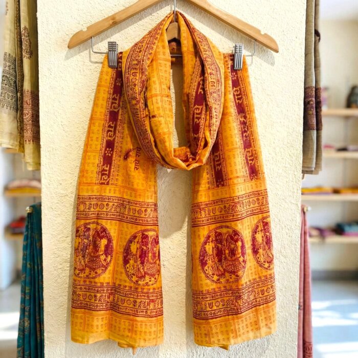 Radhey Radhey printed Scarf - Saffron - Image 5