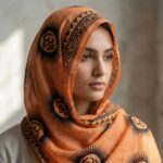 OM printed Cotton Scarf - Orange