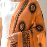 OM printed Cotton Scarf - Orange - Image 2