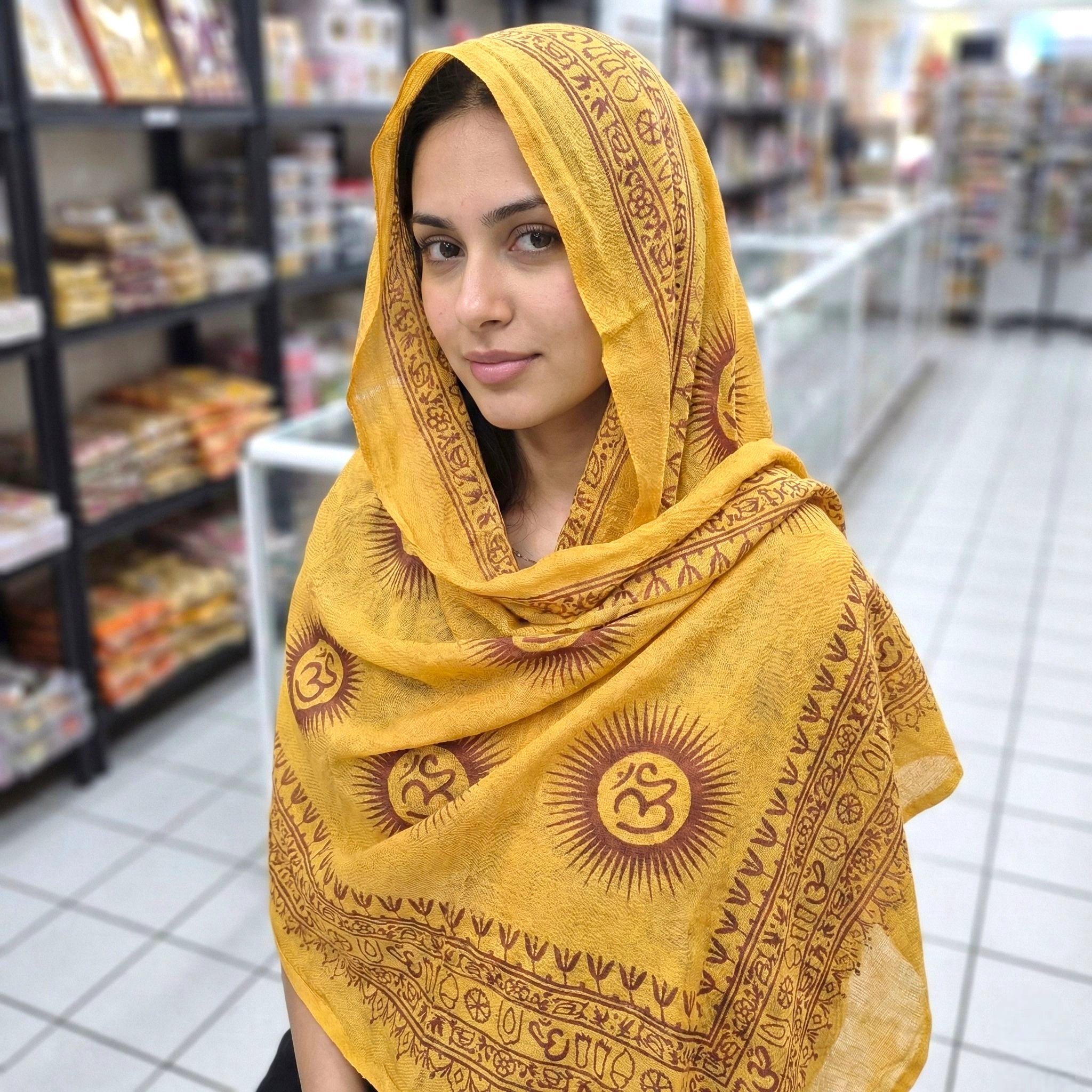 1770935449241.webp OM printed Cotton Scarf - Yellow - Image 1