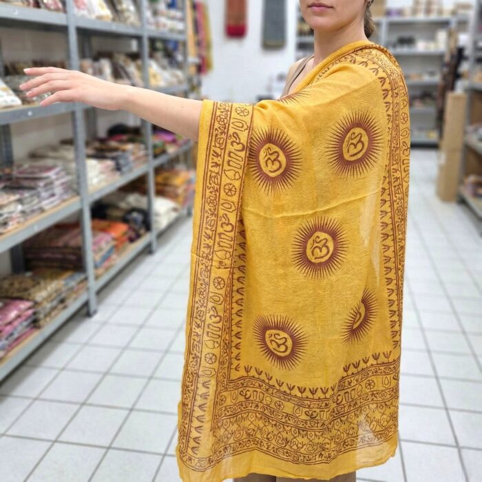 OM printed Cotton Scarf - Yellow - Image 2