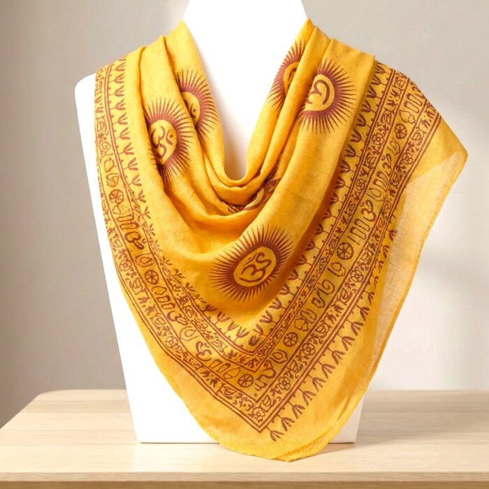 OM printed Cotton Scarf - Yellow - Image 3