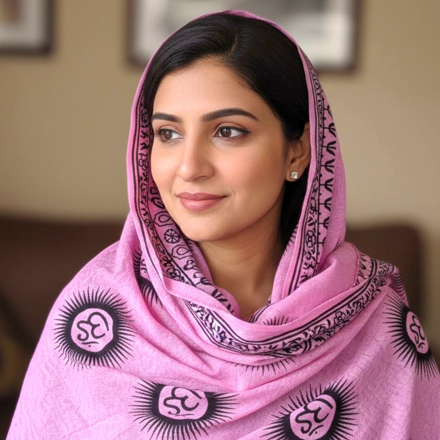 1770989248843.webp OM printed Cotton Scarf - Pink - Image 1