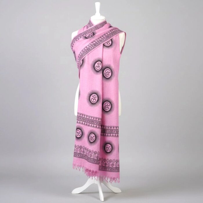 OM printed Cotton Scarf - Pink - Image 3