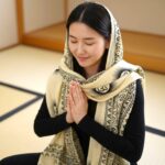 OM printed Cotton Scarf - Cream - Image 2