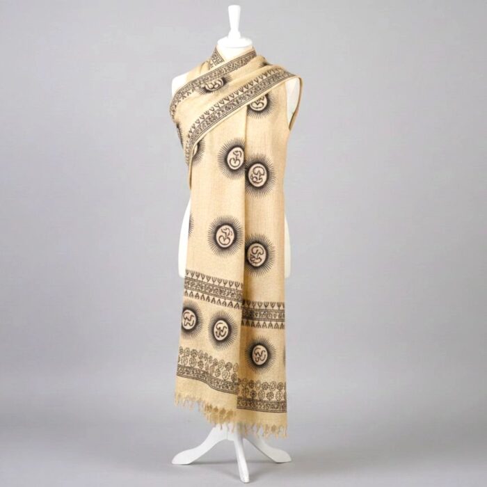OM printed Cotton Scarf - Cream - Image 4