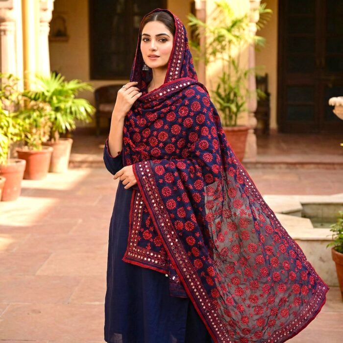 Elegant Phulkari Dupatta for Women - Blue