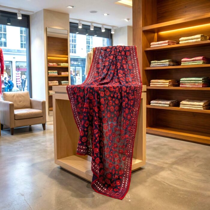 Traditional Phulkari dupatta with colorful thread work