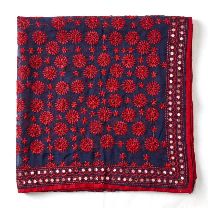 Blue dupatta with red embroidery work