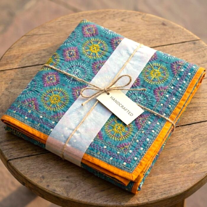 Scarf / Stole for Women | Phulkari Work | Elegant Dupatta 32x84 - Turquoise - Image 5