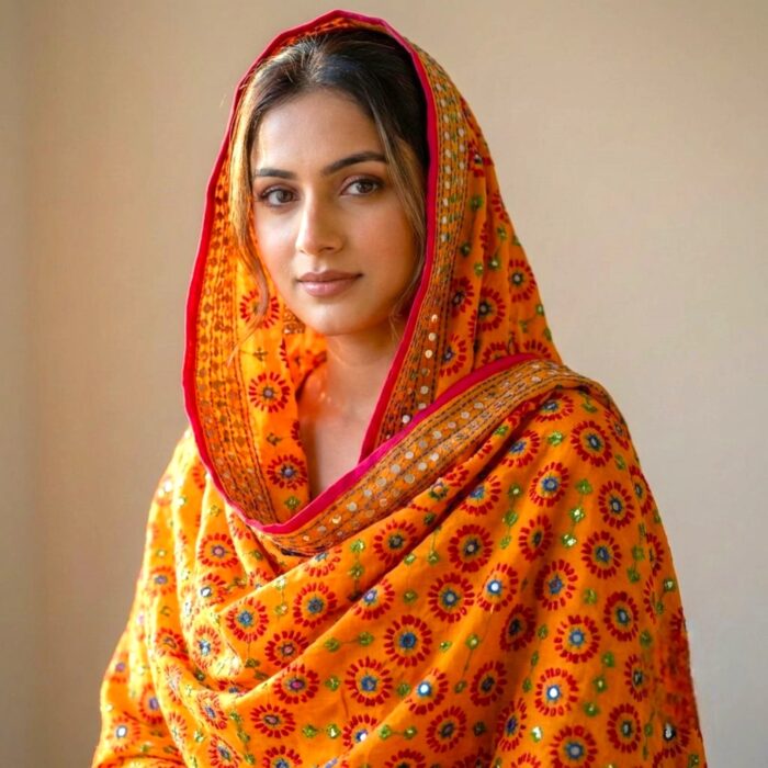 Elegant Phulkari Dupatta for Women - Brite Yellow - Image 3