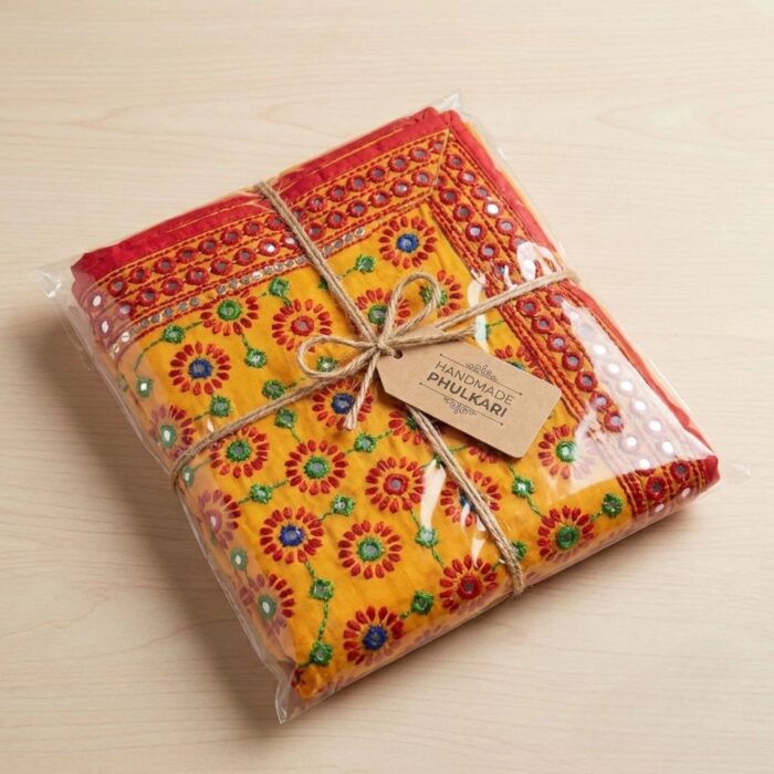 Elegant Phulkari Dupatta for Women - Brite Yellow - Image 5