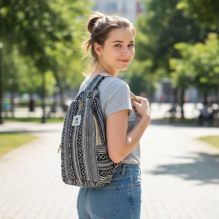 Hemp Shoulder Backpack - Black - Image 2