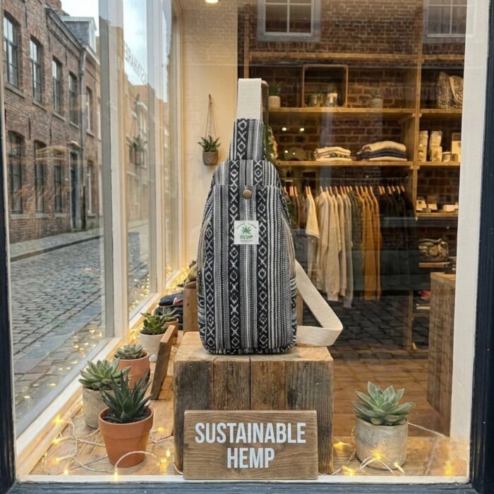 Hemp Shoulder Backpack - Black - Image 4