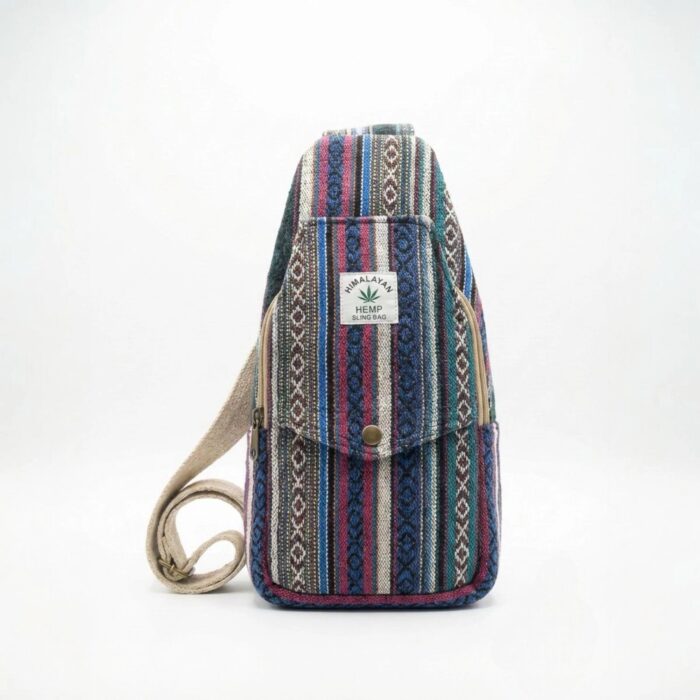 Hemp Shoulder Backpack - Blue - Image 3