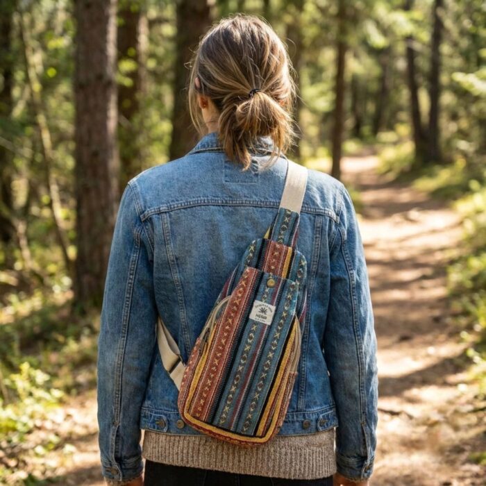 Hemp Shoulder Backpack - Yellow - Image 6