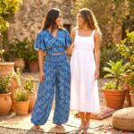 Silk V-Neck Top with Palazzo Crop Set - Turquoise - Image 2