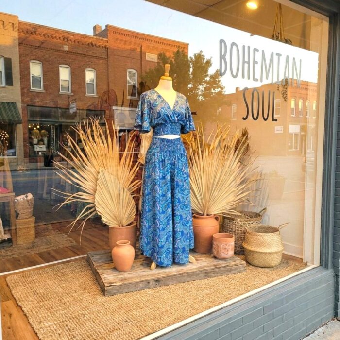 Silk V-Neck Top with Palazzo Crop Set - Turquoise - Image 3