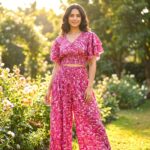 Silk V-Neck Top with Palazzo Crop Set - Pink