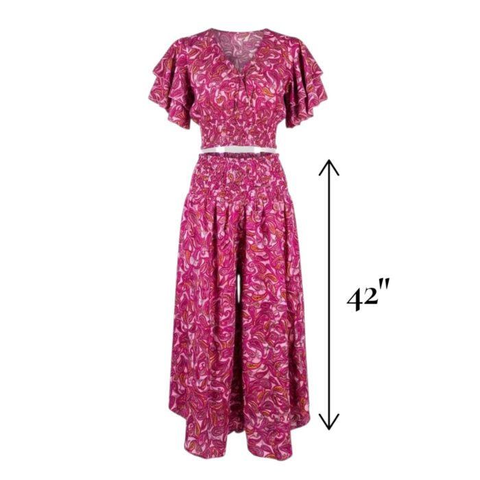 Silk V-Neck Top with Palazzo Crop Set - Pink - Image 4